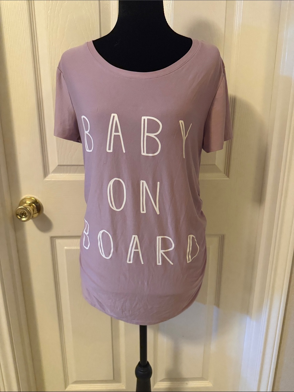 Time and Tru Lavender Maternity 'BABY ON BOARD' Short Sleeve Tee